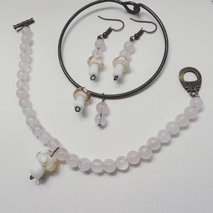 Mushroom rose quartz bracelet and earrings set
